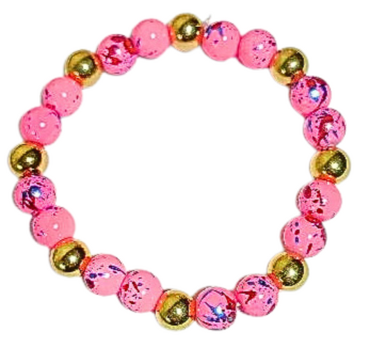 8mm Hot Pink Speckled Glass Beaded Stretchy Bracelet – Wholesale Jewelry
