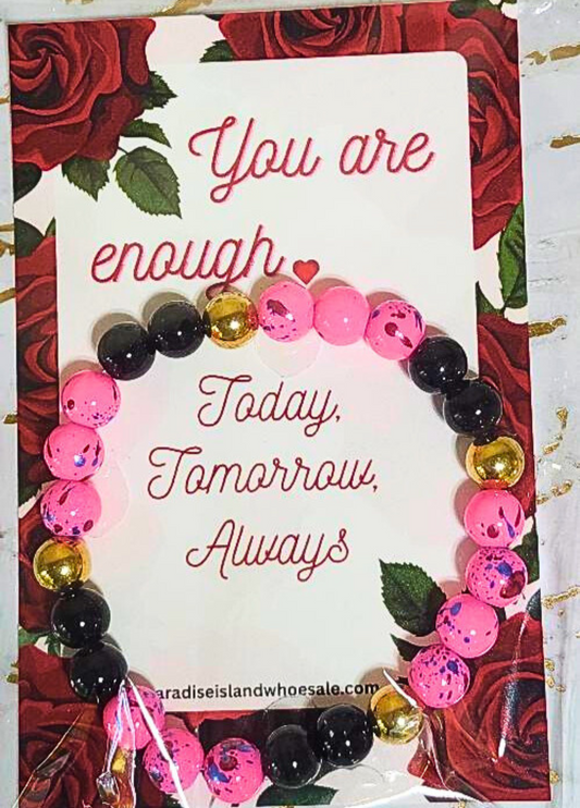 “You Are Enough” 8mm Beaded Stretchy Bracelet on Rose Card – Wholesale Jewelry Gift