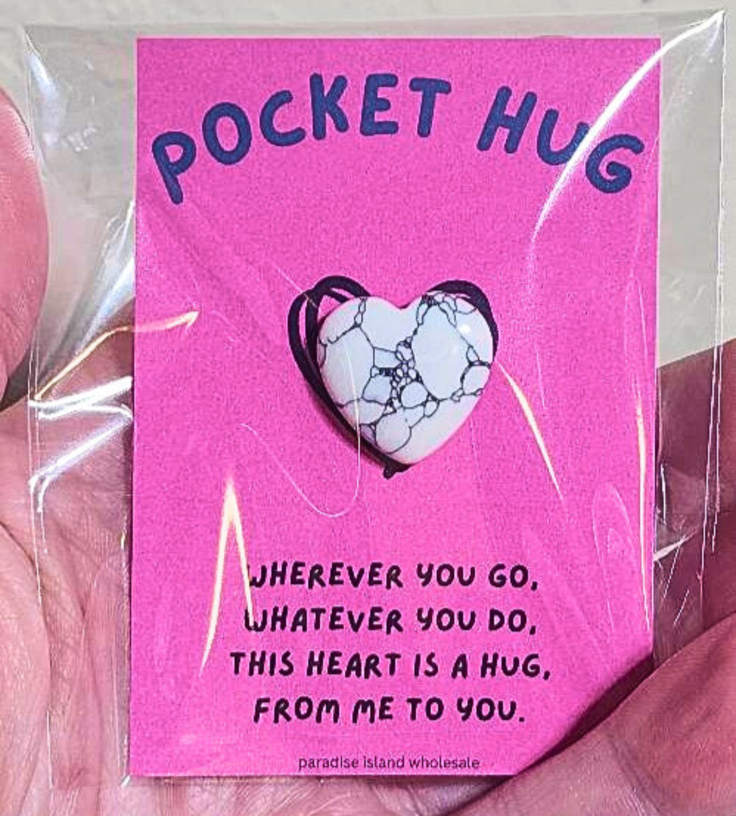 Dark Pink Pocket Hug with 1" Natural Stone Heart – Wholesale