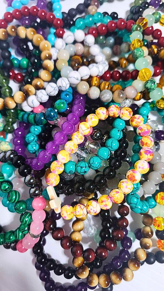 10-Pack Random Colored 8mm Beaded Stretchy Bracelets – Stone, Glass & Crystal Wholesale Jewelry