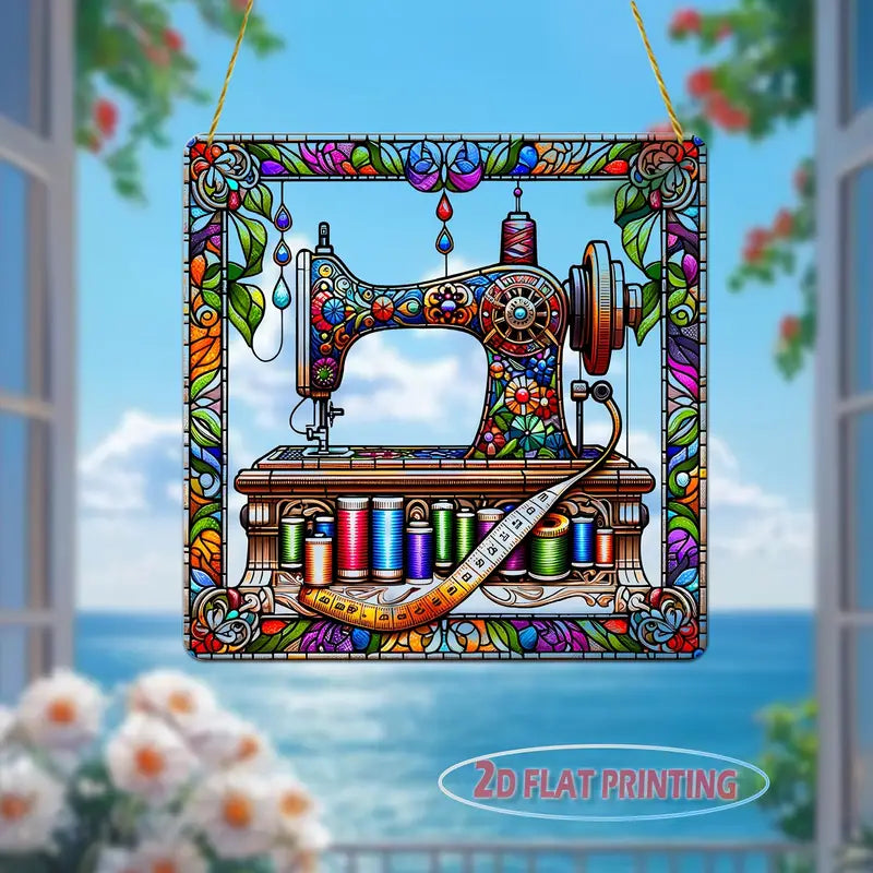 Wholesale Vintage Sewing Machine Sun Catcher - 8x8 Inch Acrylic Window Hanging for Studio, Boutique & Creative Decor