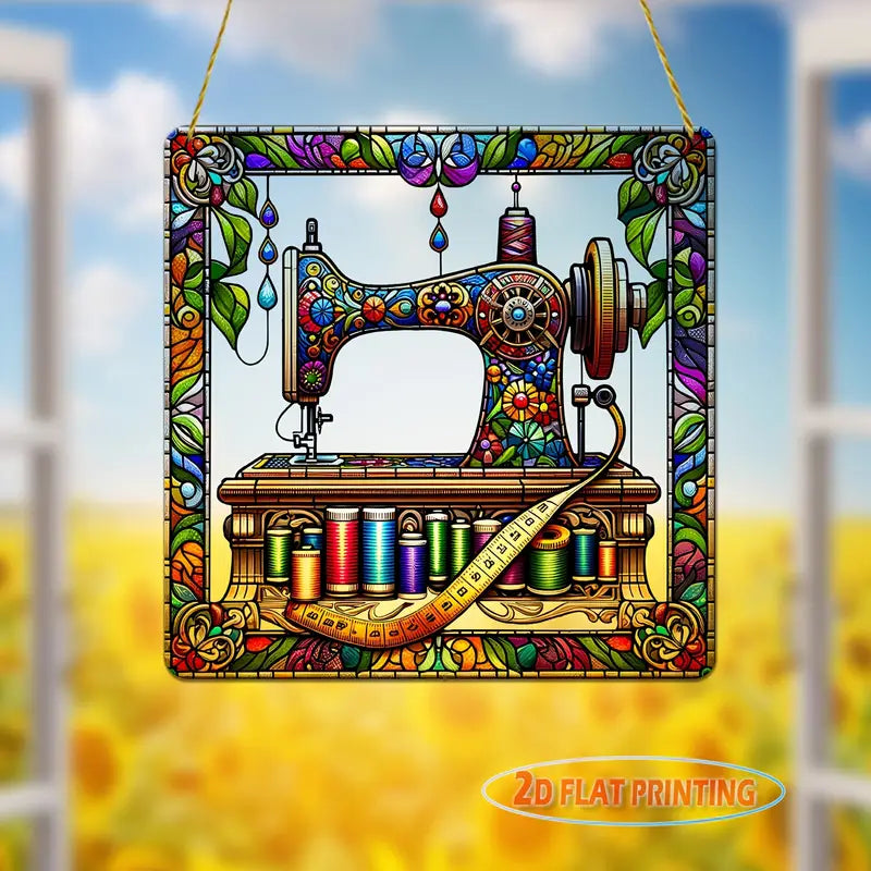 Wholesale Vintage Sewing Machine Sun Catcher - 8x8 Inch Acrylic Window Hanging for Studio, Boutique & Creative Decor