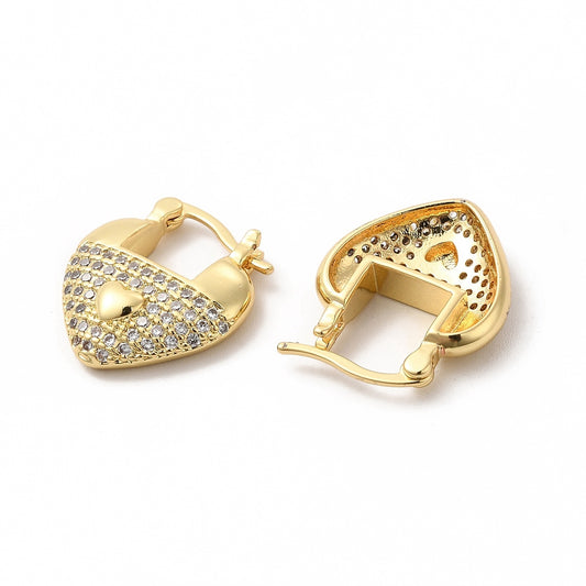 Gold Plated Heart Earrings with Tiny CZ Stones – 1" Wholesale