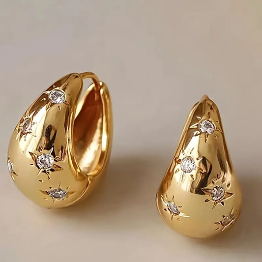 Gold Plated Chunky Hoop Earrings with CZ Stars