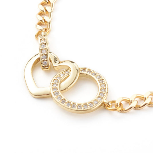 Gold Plated Bracelet with Heart Charm & CZ-Studded Ring