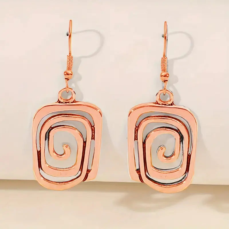 Spiral Primitive Swirl Earrings – Stainless Steel French Earwires, Unique Dangle Design