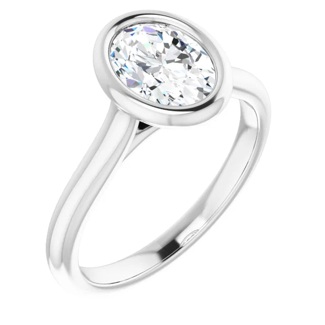 Bezel Set 1.10 Ct Oval Lab Diamond Engagement Ring, Perfect For Nurses!