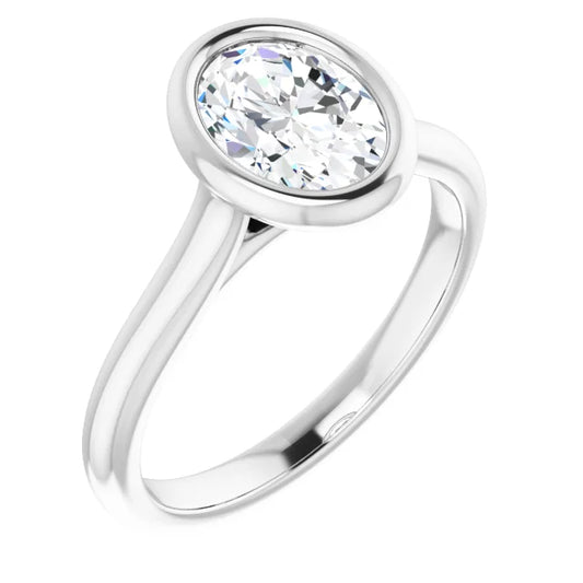 Bezel Set 1.10 Ct Oval Lab Diamond Engagement Ring, Perfect For Nurses!