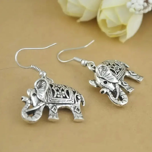 Stainless Steel 3D Elephant Dangle Earrings