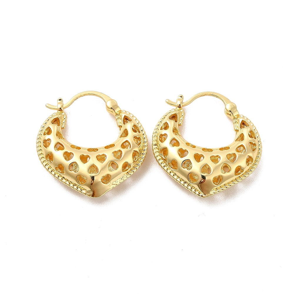 Gold Plated Heart Hoop Earrings with Heart Cut-Outs – 1"