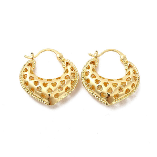 Gold Plated Heart Hoop Earrings with Heart Cut-Outs – 1"