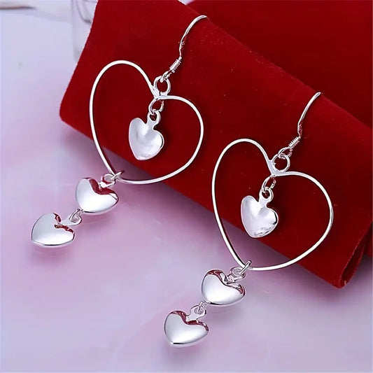 Silver Plated Heart-in-Heart Dangle Earrings