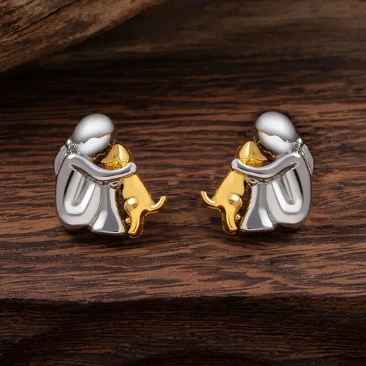 Two-Tone Dog & Owner Embrace Stud Earrings