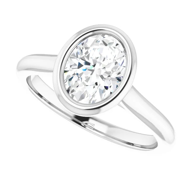 Bezel Set 1.10 Ct Oval Lab Diamond Engagement Ring, Perfect For Nurses!