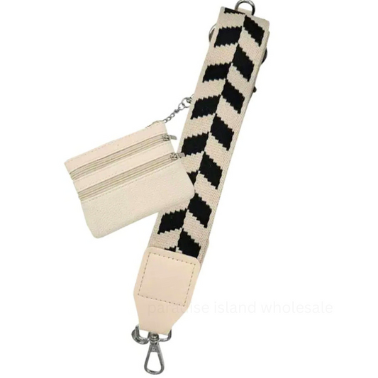 Crossbody Phone Strap with Zippered Purse, Black/White