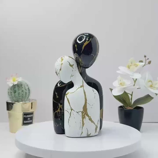 Black & White Marbled Embracing Couple Sculpture