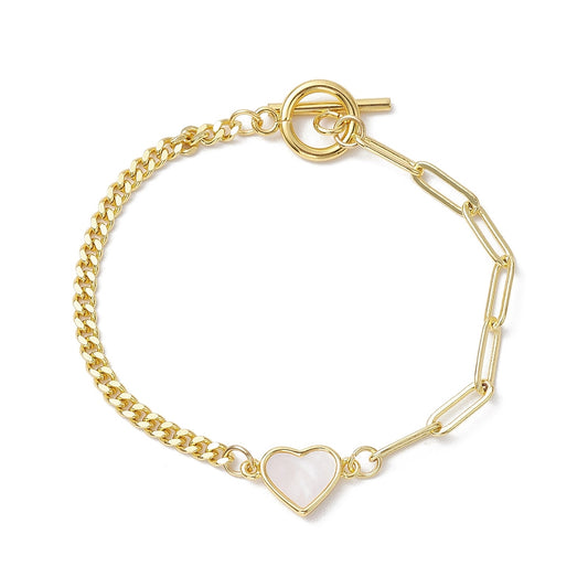 Gold Plated Chain Bracelet with Mother of Pearl Heart – 7"