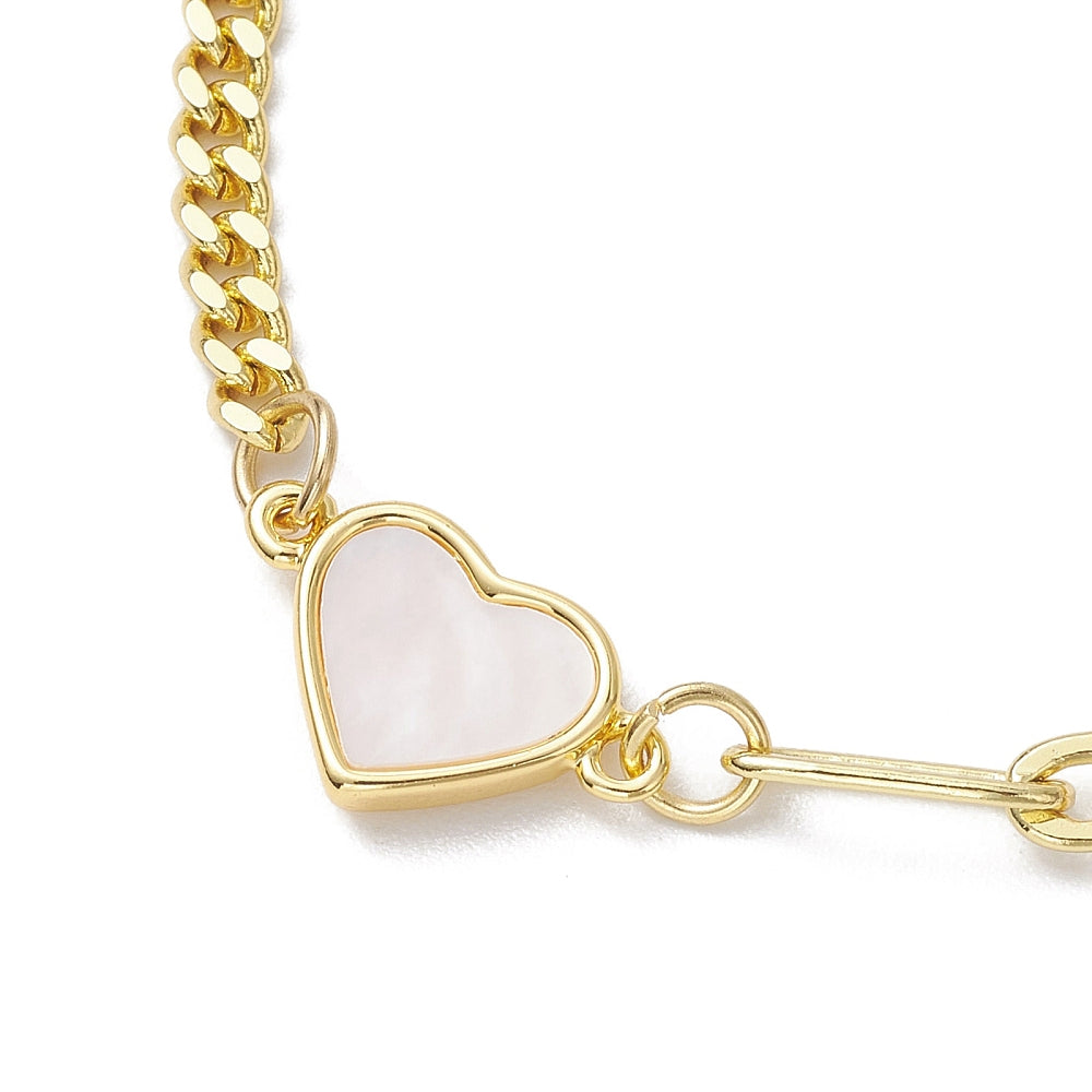 Gold Plated Chain Bracelet with Mother of Pearl Heart – 7"
