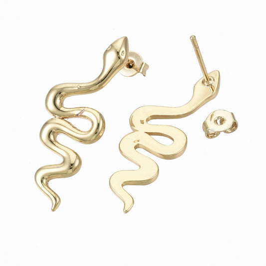 14K Gold Plated Snake Earrings – 1.2" Yellow Gold