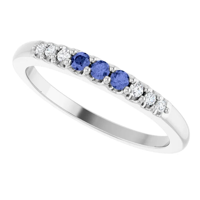 Diamond and Tanzanite Stackable Ring, 14kwhite or 14k yellow gold